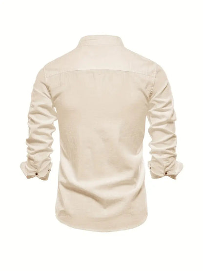 Men's Long Sleeve Shirt with Stand Collar and Button Closure