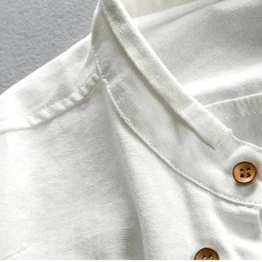 Men's Long Sleeve Shirt with Stand Collar and Button Closure