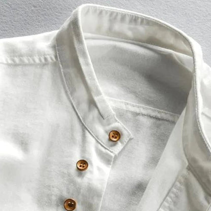 Men's Long Sleeve Shirt with Stand Collar and Button Closure