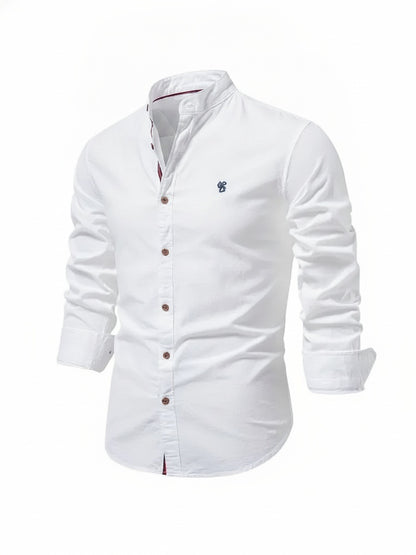 Men's Long Sleeve Shirt with Stand Collar and Button Front
