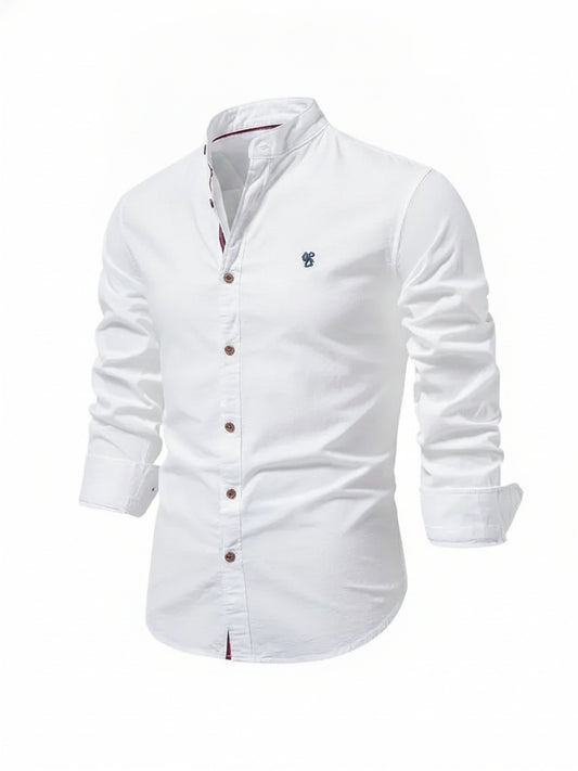Men's Long Sleeve Shirt with Stand Collar and Button Front