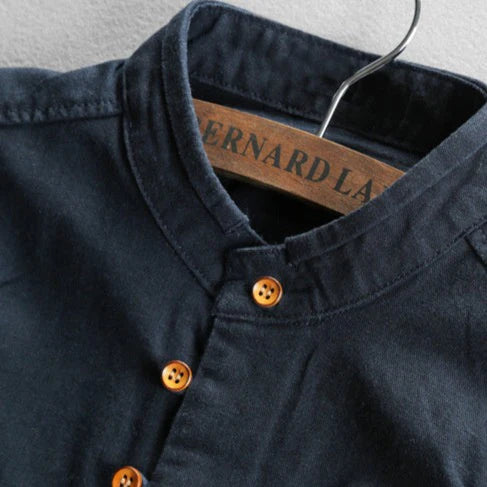 Men's Long Sleeve Shirt with Stand Collar and Button Front