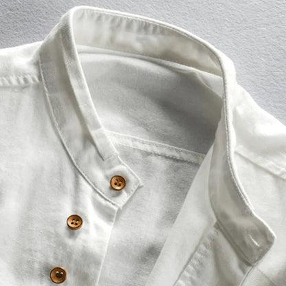 Men's Long Sleeve Shirt with Stand Collar and Button Front