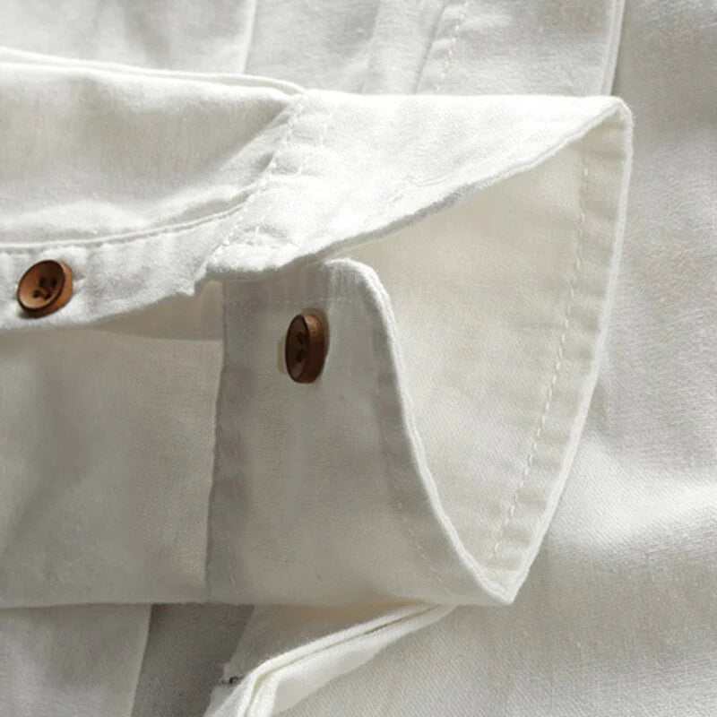 Men's Long Sleeve Shirt with Stand Collar and Button Front