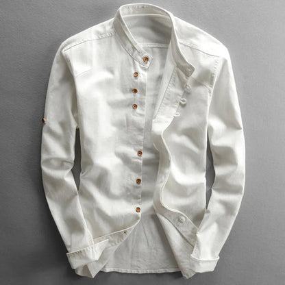 Men's Long Sleeve Shirt with Stand Collar and Button Front