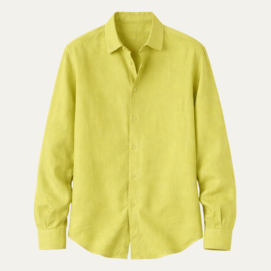Men's Long Sleeve Shirt with Turn-Down Collar and Button Closure