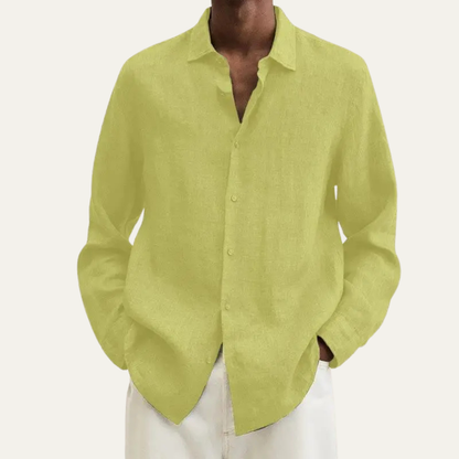 Men's Long Sleeve Shirt with Turn-Down Collar and Button Closure