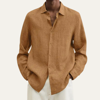 Men's Long Sleeve Shirt with Turn-Down Collar and Button Closure