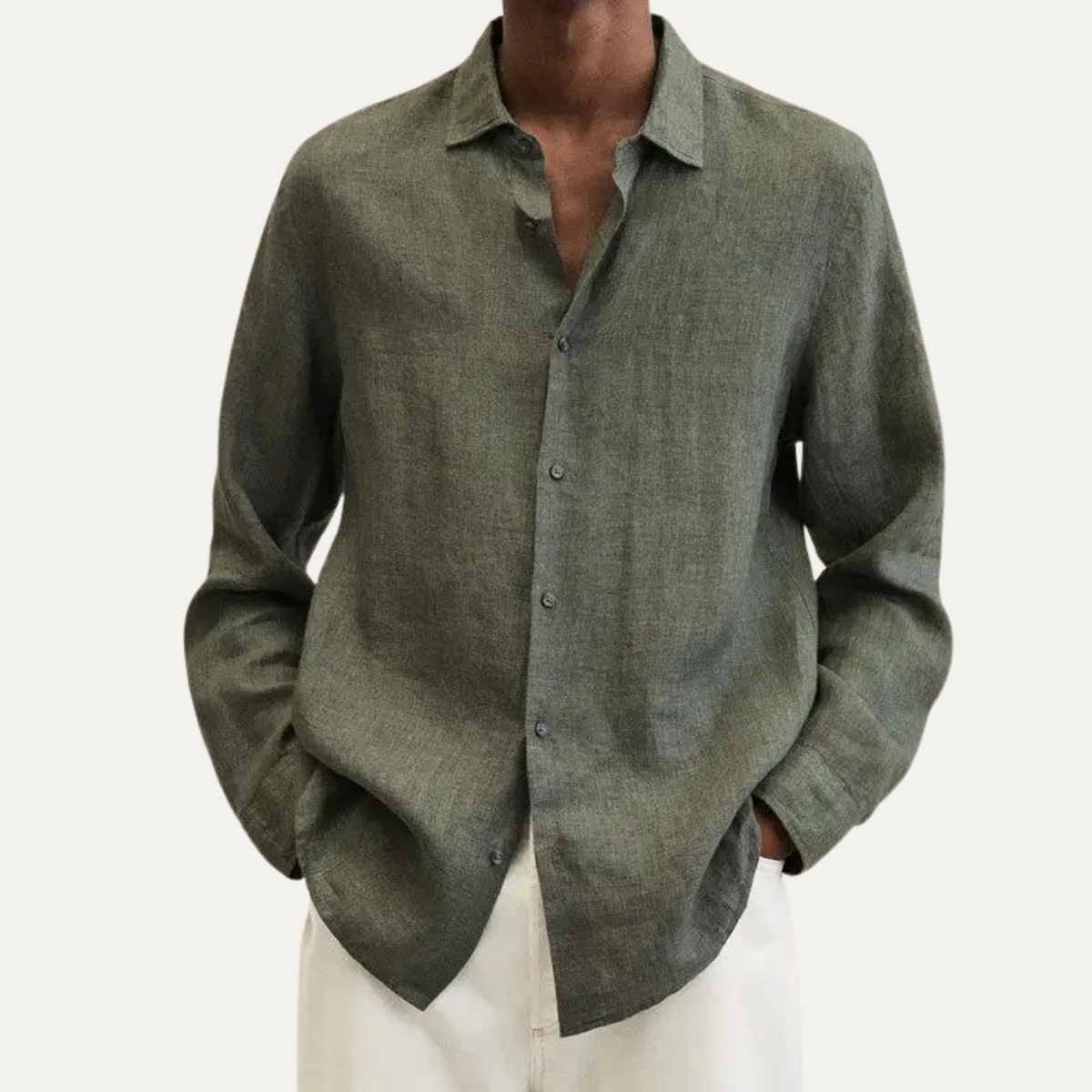 Men's Long Sleeve Shirt with Turn-Down Collar and Button Closure