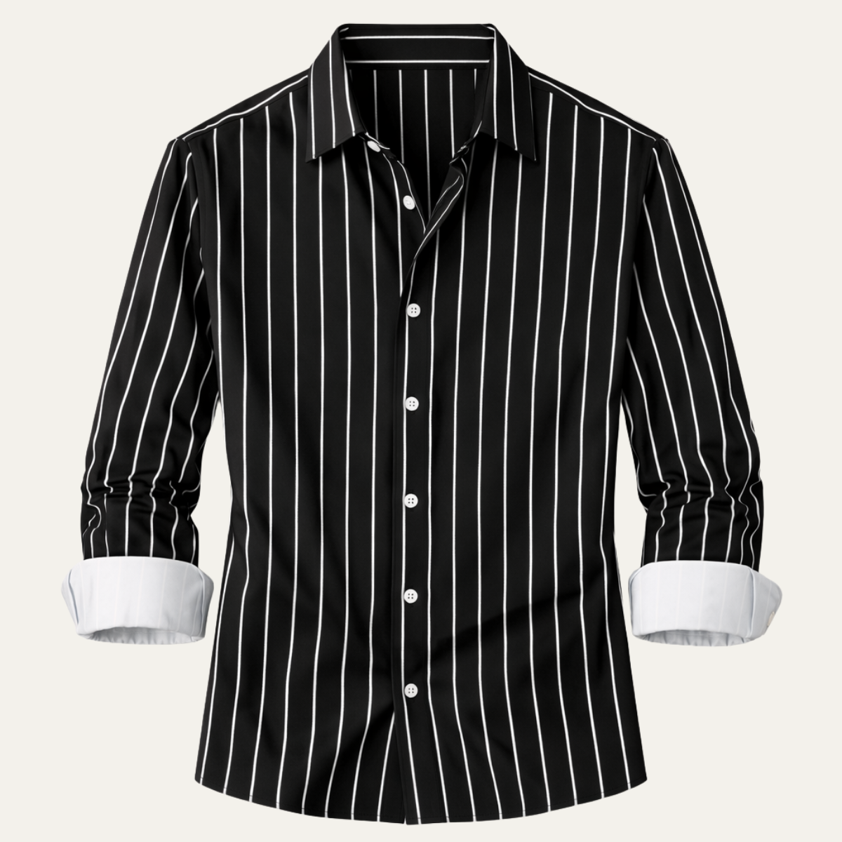 Men's Long Sleeve Striped Dress Shirt with Button Closure and Spread Collar