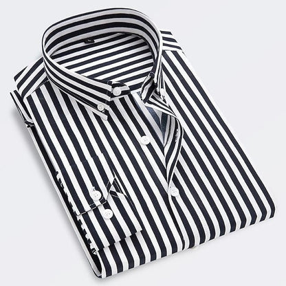 Men's Long Sleeve Striped Shirt with Button-Down Collar