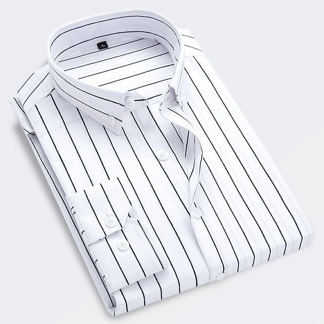 Men's Long Sleeve Striped Shirt with Button-Down Collar