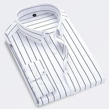 Men's Long Sleeve Striped Shirt with Button-Down Collar