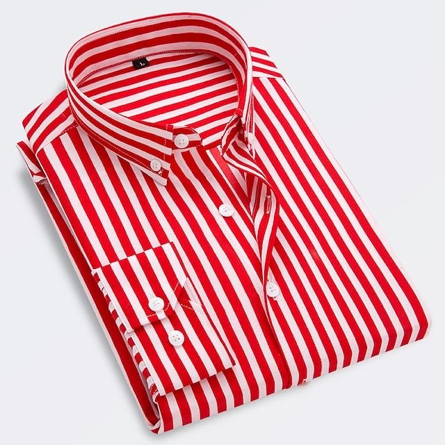 Men's Long Sleeve Striped Shirt with Button-Down Collar