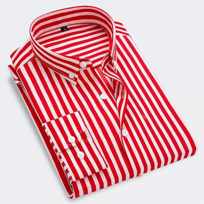 Men's Long Sleeve Striped Shirt with Button-Down Collar