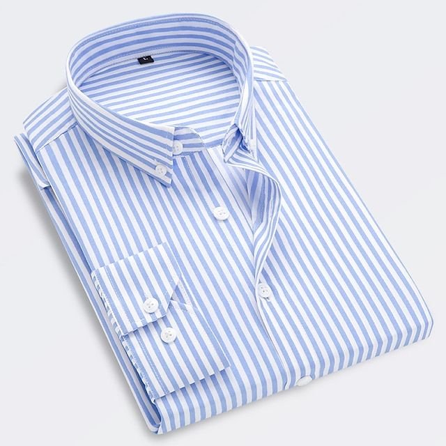 Men's Long Sleeve Striped Shirt with Button-Down Collar