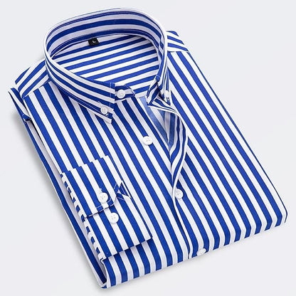 Men's Long Sleeve Striped Shirt with Button-Down Collar