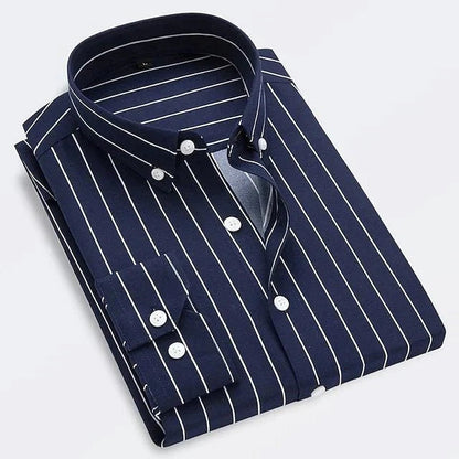 Men's Long Sleeve Striped Shirt with Button-Down Collar