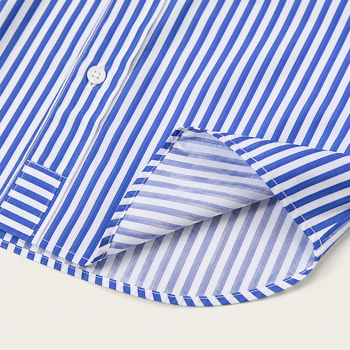 Men's Long Sleeve Striped Shirt with Spread Collar and Button-Up Front