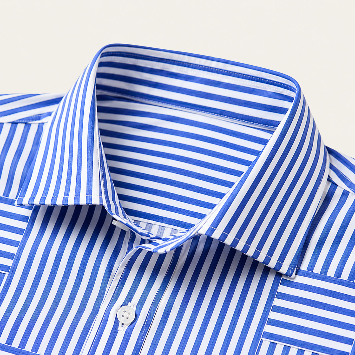 Men's Long Sleeve Striped Shirt with Spread Collar and Button-Up Front