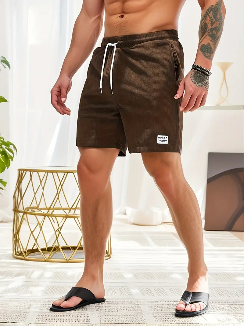 Men's Loose-Fit Shorts with Drawstring Waist and Ribbed Texture
