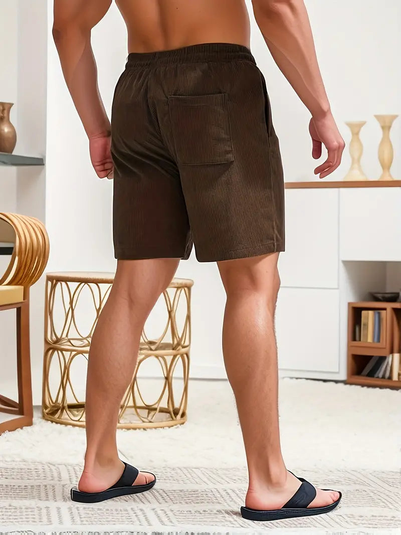 Men's Loose-Fit Shorts with Drawstring Waist and Ribbed Texture