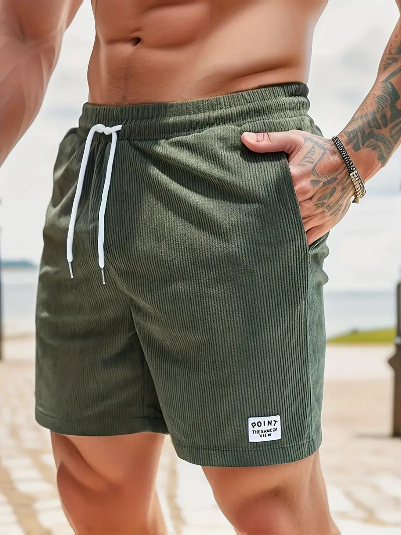Men's Loose-Fit Shorts with Drawstring Waist and Ribbed Texture