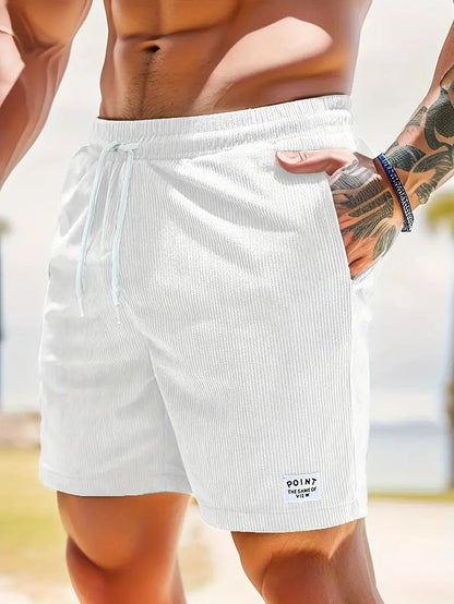 Men's Loose-Fit Shorts with Drawstring Waist and Ribbed Texture