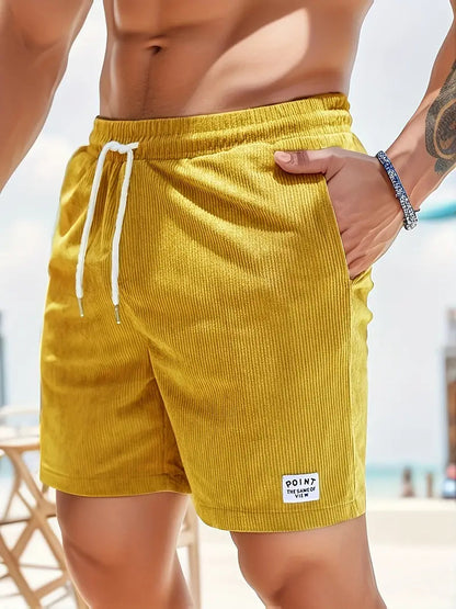 Men's Loose-Fit Shorts with Drawstring Waist and Ribbed Texture