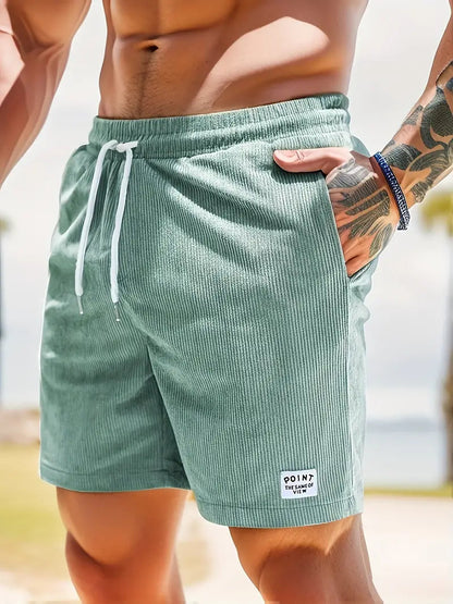 Men's Loose-Fit Shorts with Drawstring Waist and Ribbed Texture