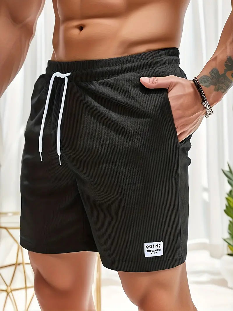 Men's Loose-Fit Shorts with Drawstring Waist and Ribbed Texture