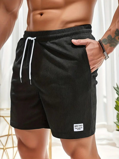 Men's Loose-Fit Shorts with Drawstring Waist and Ribbed Texture