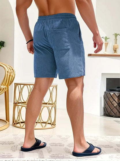 Men's Loose-Fit Shorts with Drawstring Waist and Ribbed Texture