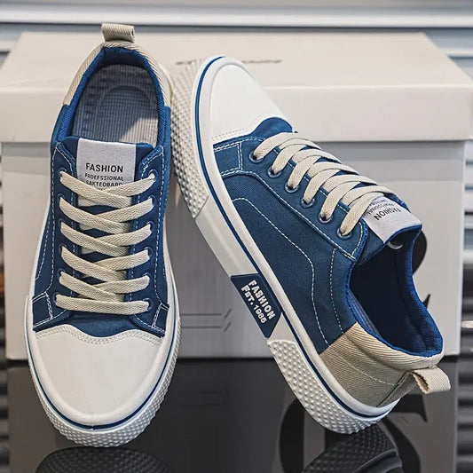 Men's Low-Top Canvas Sneakers with Lace-Up Closure and Cushioned Sole