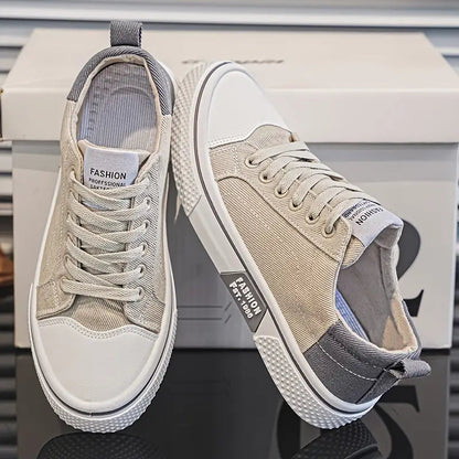 Men's Low-Top Canvas Sneakers with Lace-Up Closure and Cushioned Sole