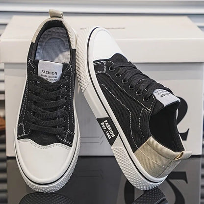 Men's Low-Top Canvas Sneakers with Lace-Up Closure and Cushioned Sole