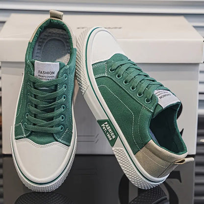 Men's Low-Top Canvas Sneakers with Lace-Up Closure and Cushioned Sole