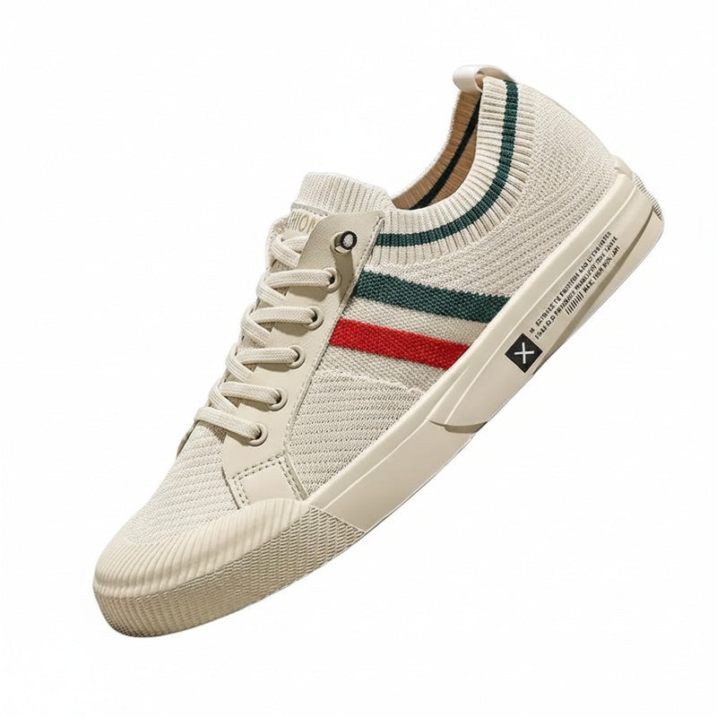 Men's Low-Top Sneakers with Striped Knit Upper and Lace-Up Closure