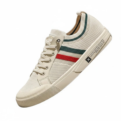 Men's Low-Top Sneakers with Striped Knit Upper and Lace-Up Closure