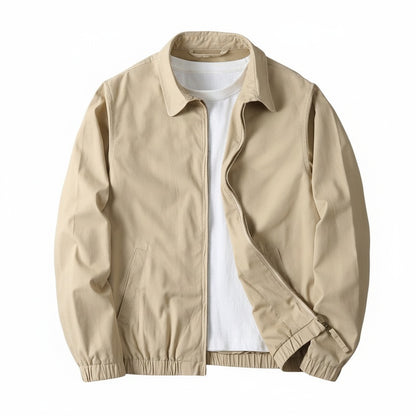 Men's Mid-Season Jacket with Spread Collar and Zip Closure