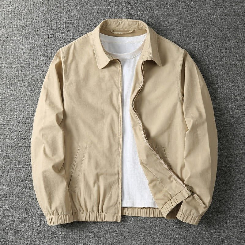 Men's Mid-Season Jacket with Spread Collar and Zip Closure