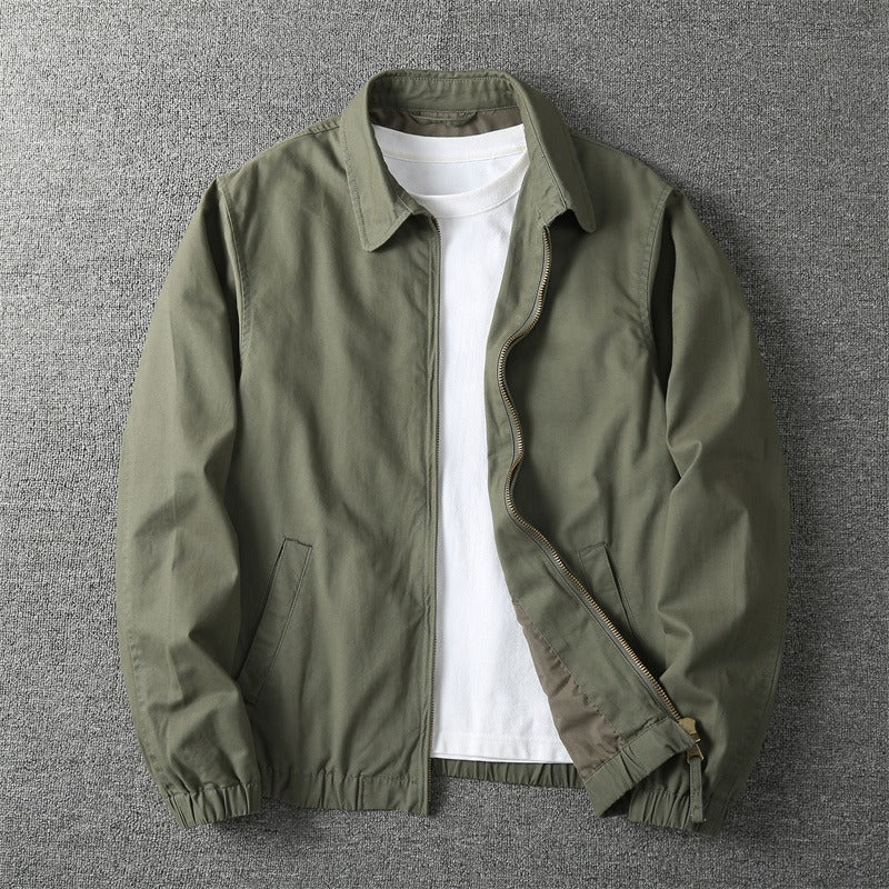 Men's Mid-Season Jacket with Spread Collar and Zip Closure