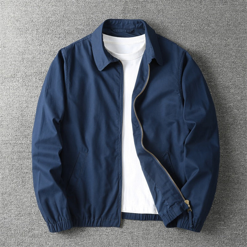 Men's Mid-Season Jacket with Spread Collar and Zip Closure