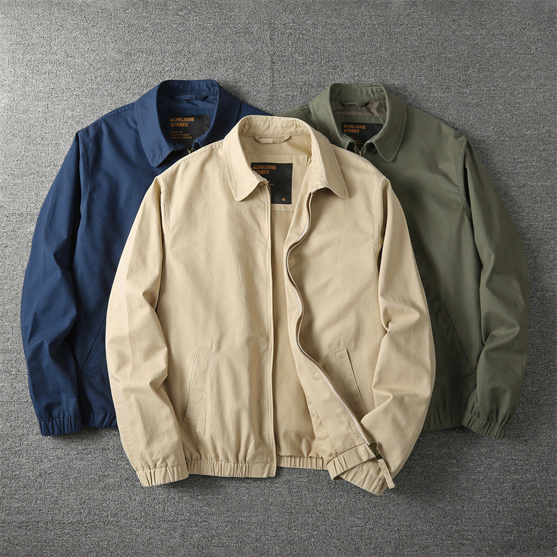 Men's Mid-Season Jacket with Spread Collar and Zip Closure