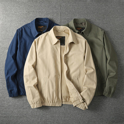 Men's Mid-Season Jacket with Spread Collar and Zip Closure