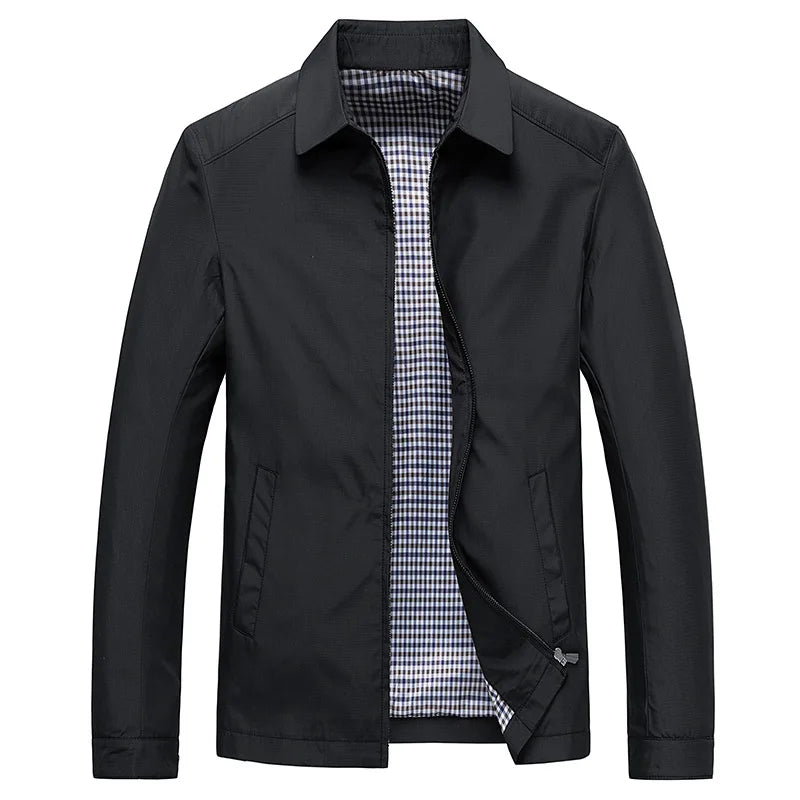 Men's Mid-Season Jacket with Zip Closure and Spread Collar