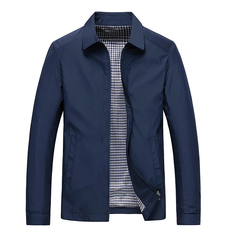 Men's Mid-Season Jacket with Zip Closure and Spread Collar