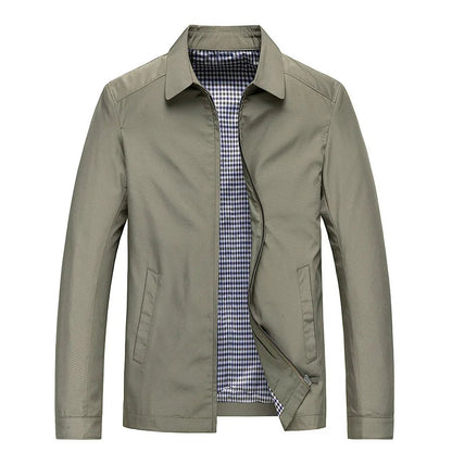 Men's Mid-Season Jacket with Zip Closure and Spread Collar
