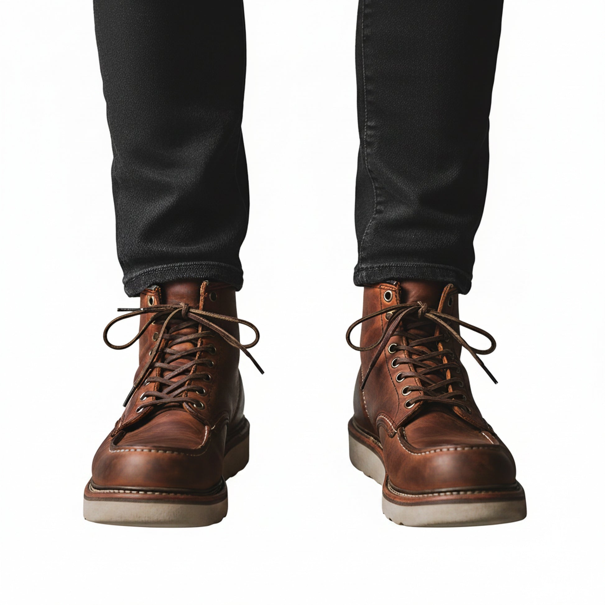 Men's Moc Toe Boots Lace-Up with Thick Sole