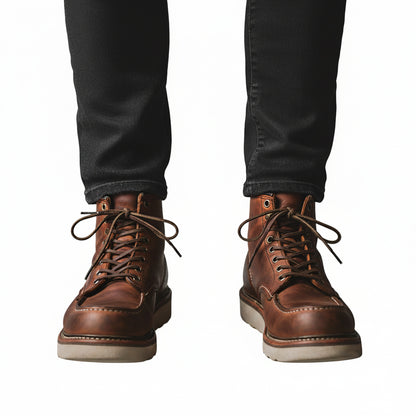 Men's Moc Toe Boots Lace-Up with Thick Sole